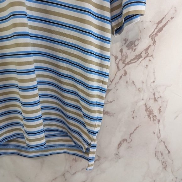 FootJoy Shirt Mens Small Polo Brown Blue Striped Golf Performance Foot Joy - Picture 4 of 10